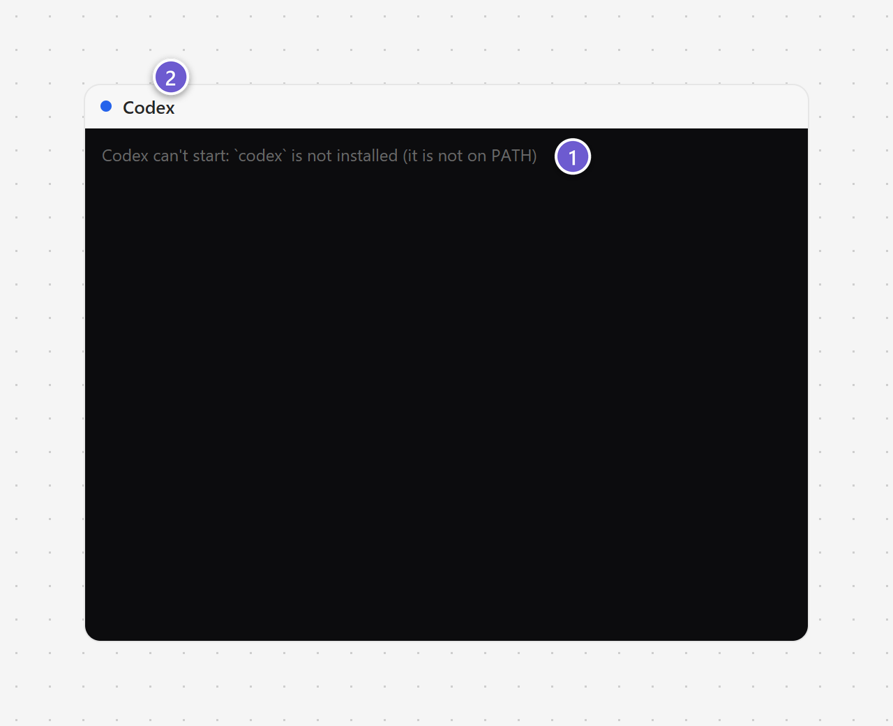 An agent node that explains why it can’t start