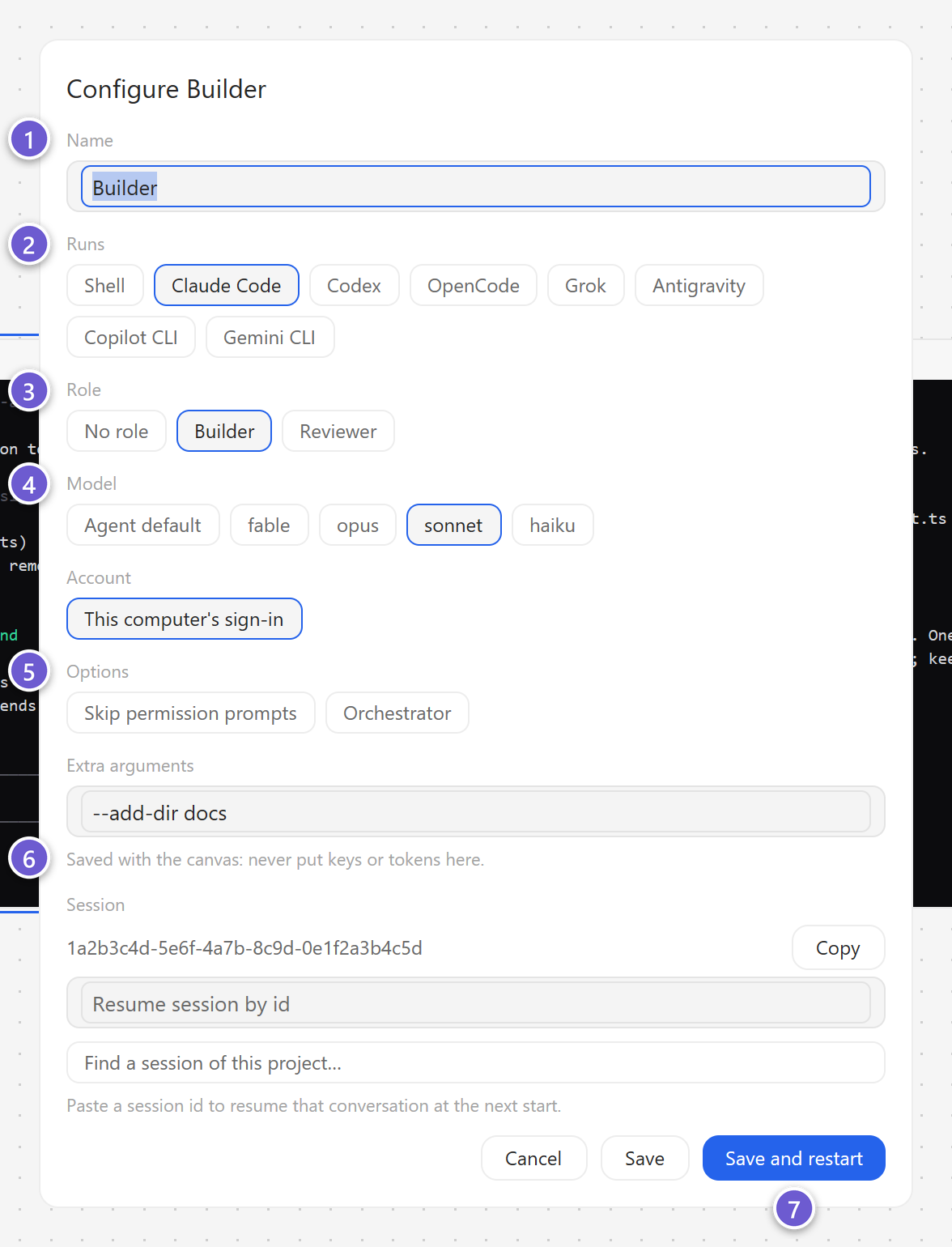 The Configure sheet for an agent named Builder