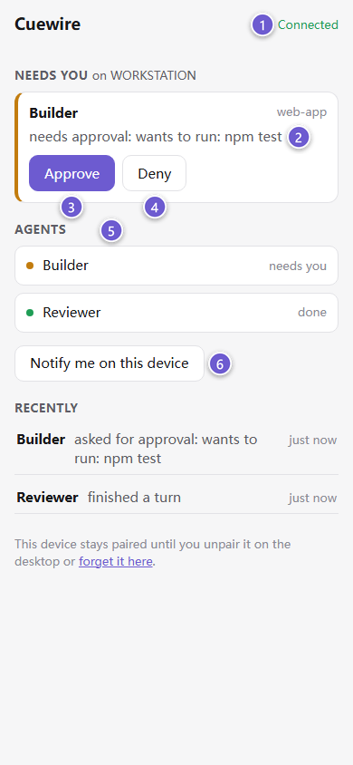 The companion page on a phone, with one question under Needs you