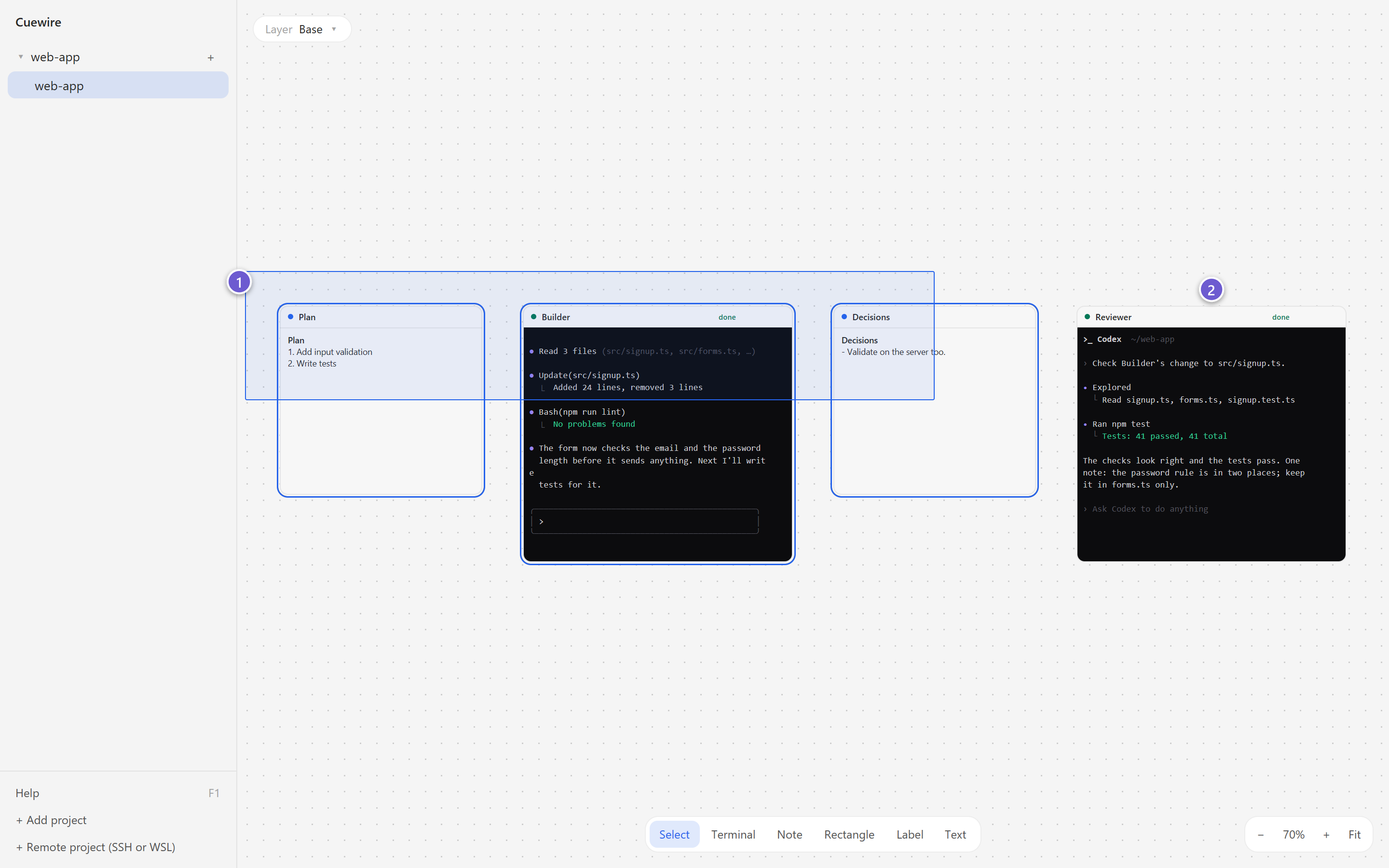 Three nodes selected with a drag across empty canvas