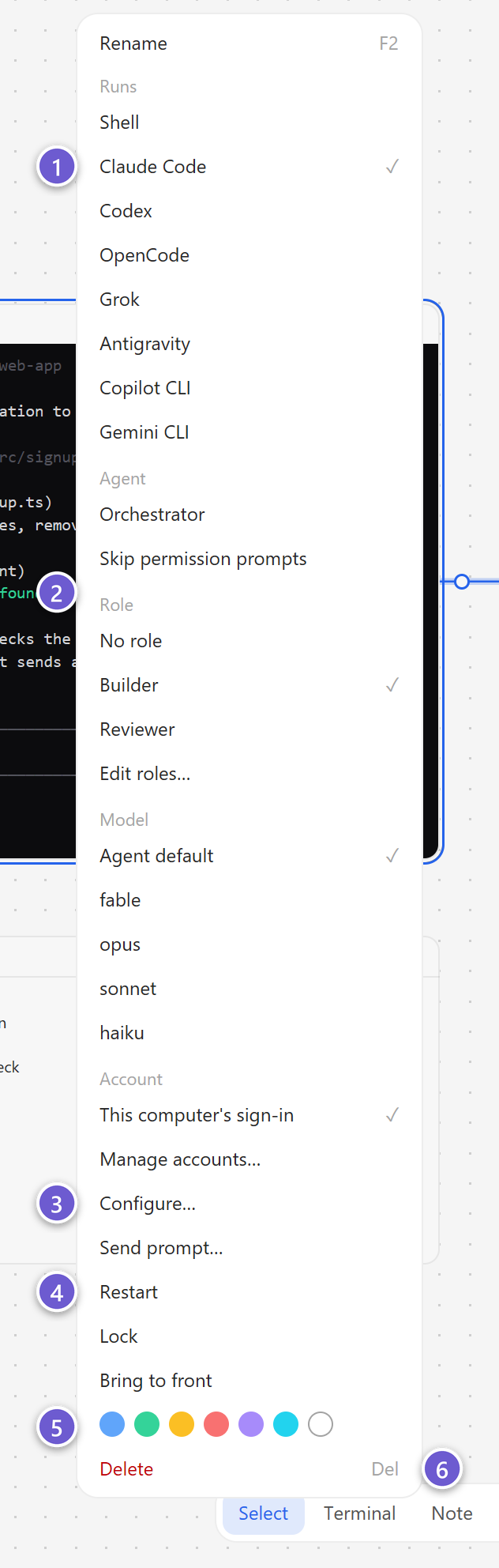 The menu that opens when you right-click a terminal running Claude Code