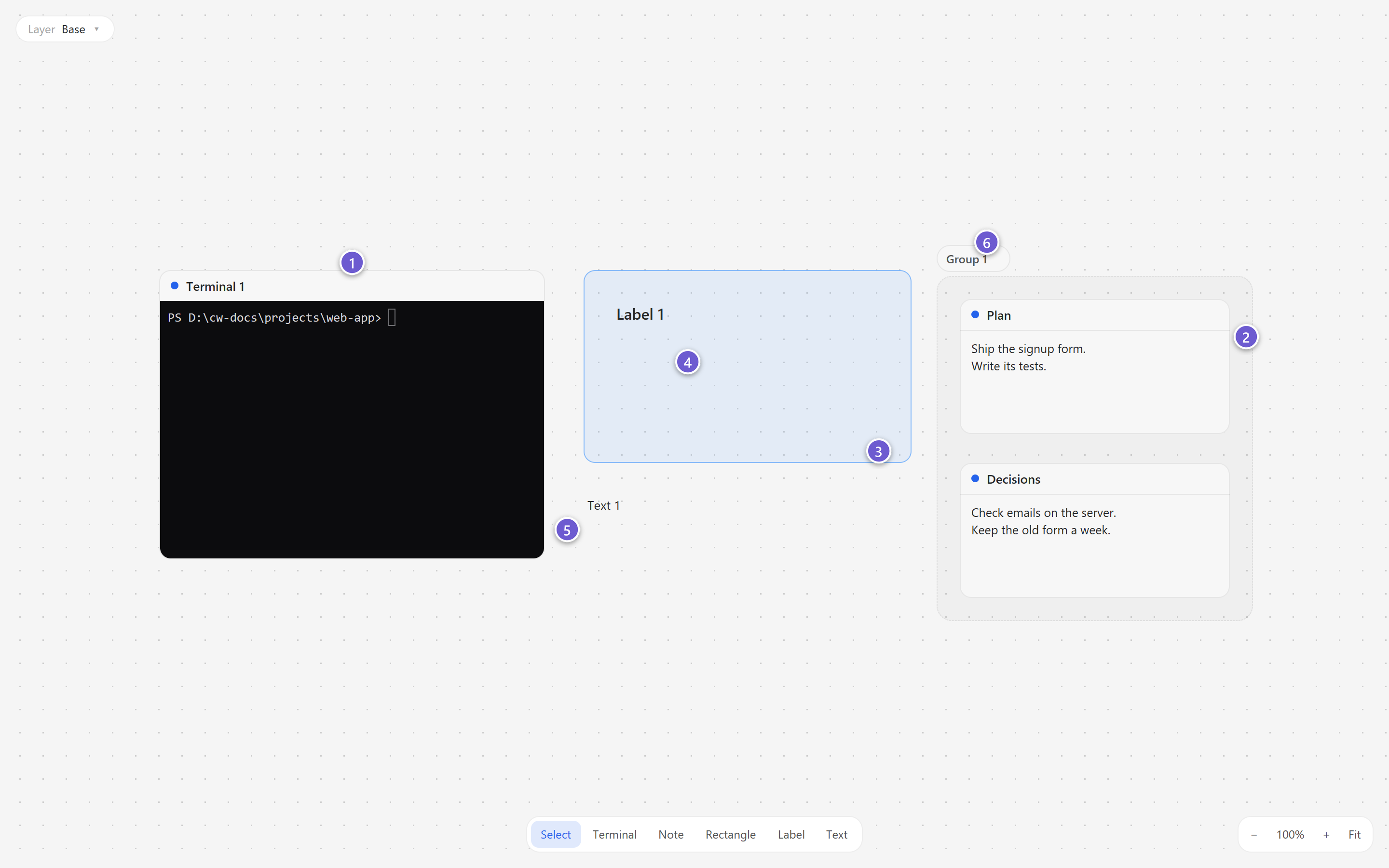 One node of each kind on a canvas, with their names