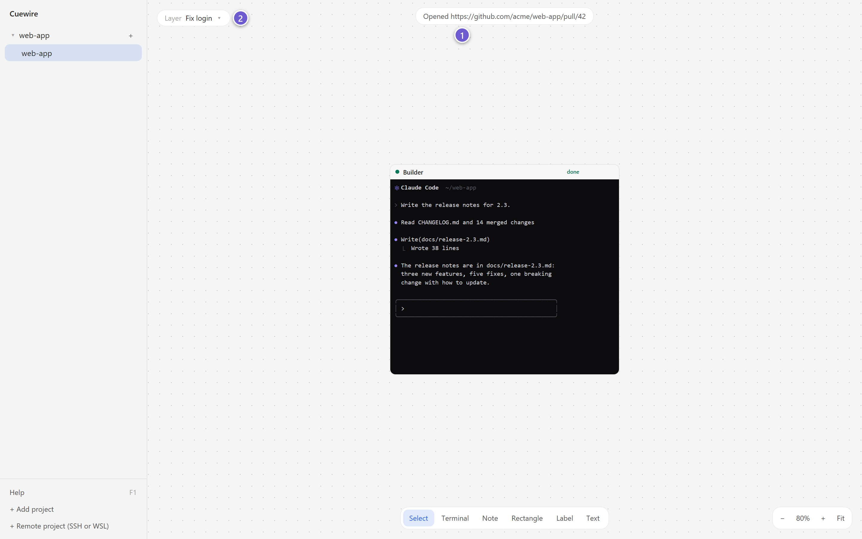 The canvas notice after a pull request was opened