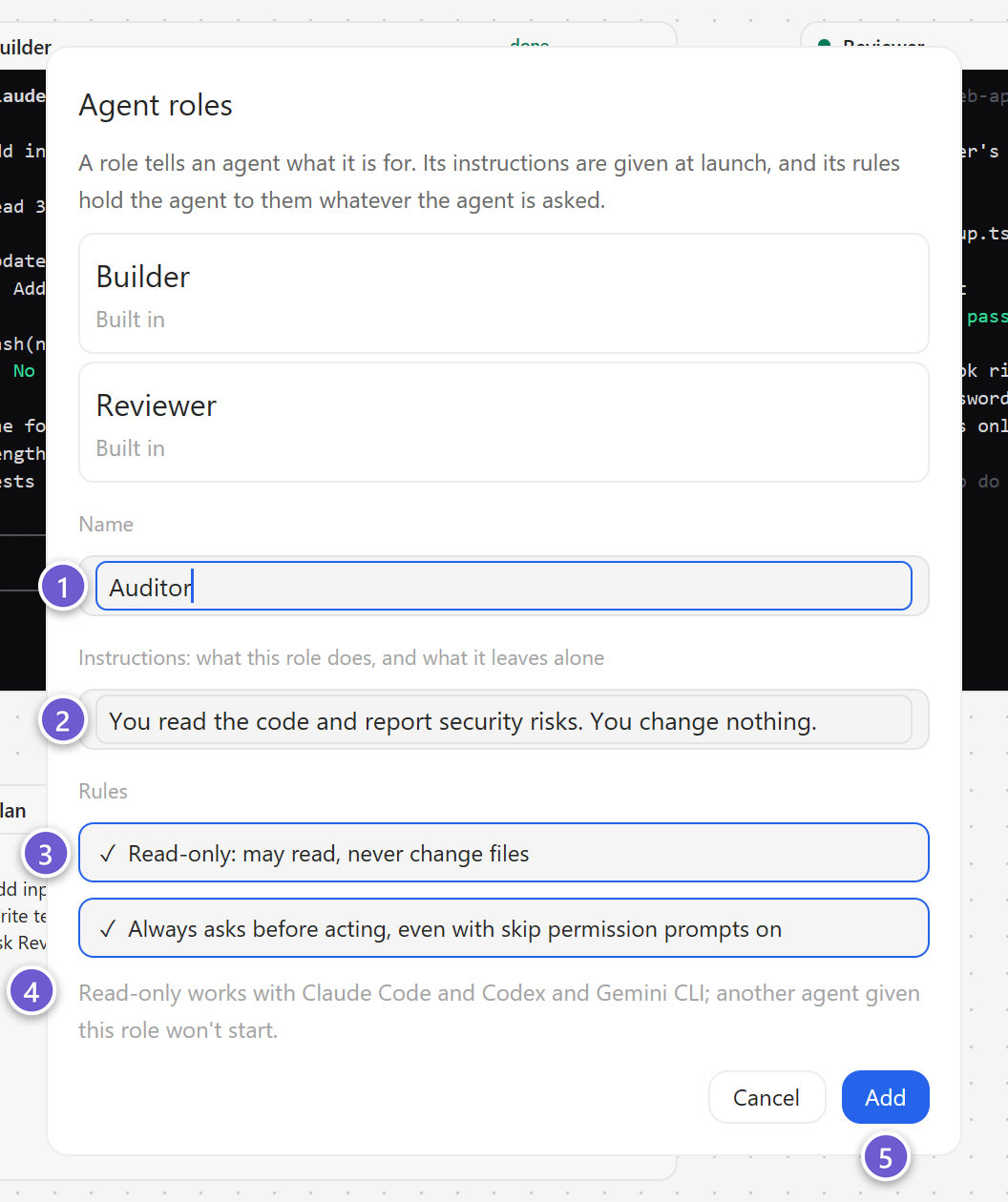 Adding a role with instructions and the read-only rule